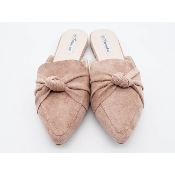 Forever Link Mule Womens 9 Beige Faux Suede Knot Accent Pointed Toe Slip On Shoe - Picture 8 of 11
